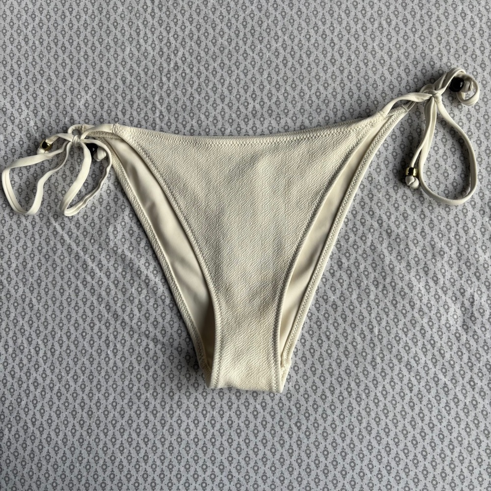 H&M Swimwear Bikini Bottom Solid Ivory Tie Sides Gold Beads Women's Size 4 NWT